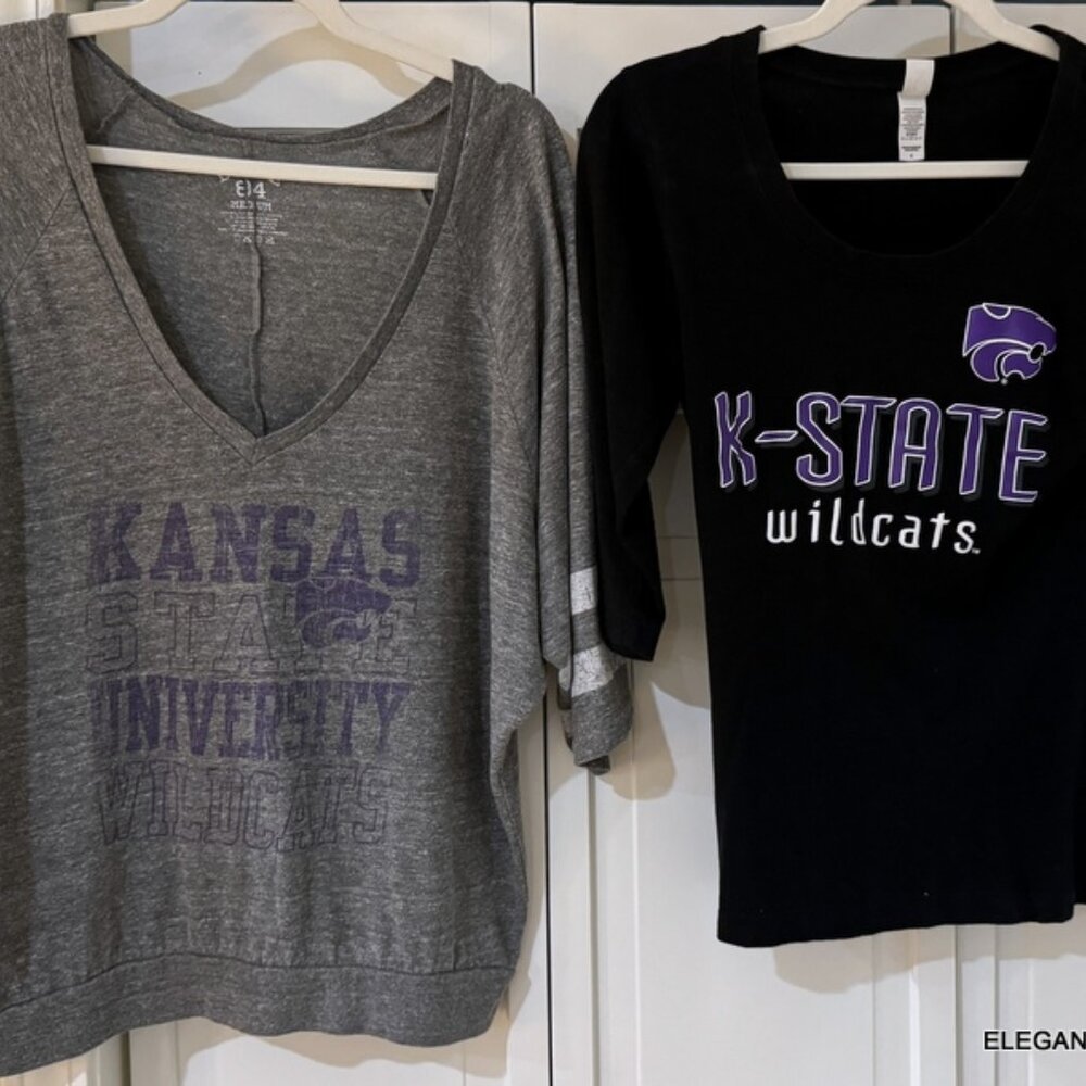 Kansas State KSU K-State Wildcats T-Shirt Women S M Black Gray 3/4 Sleeve BUNDLE